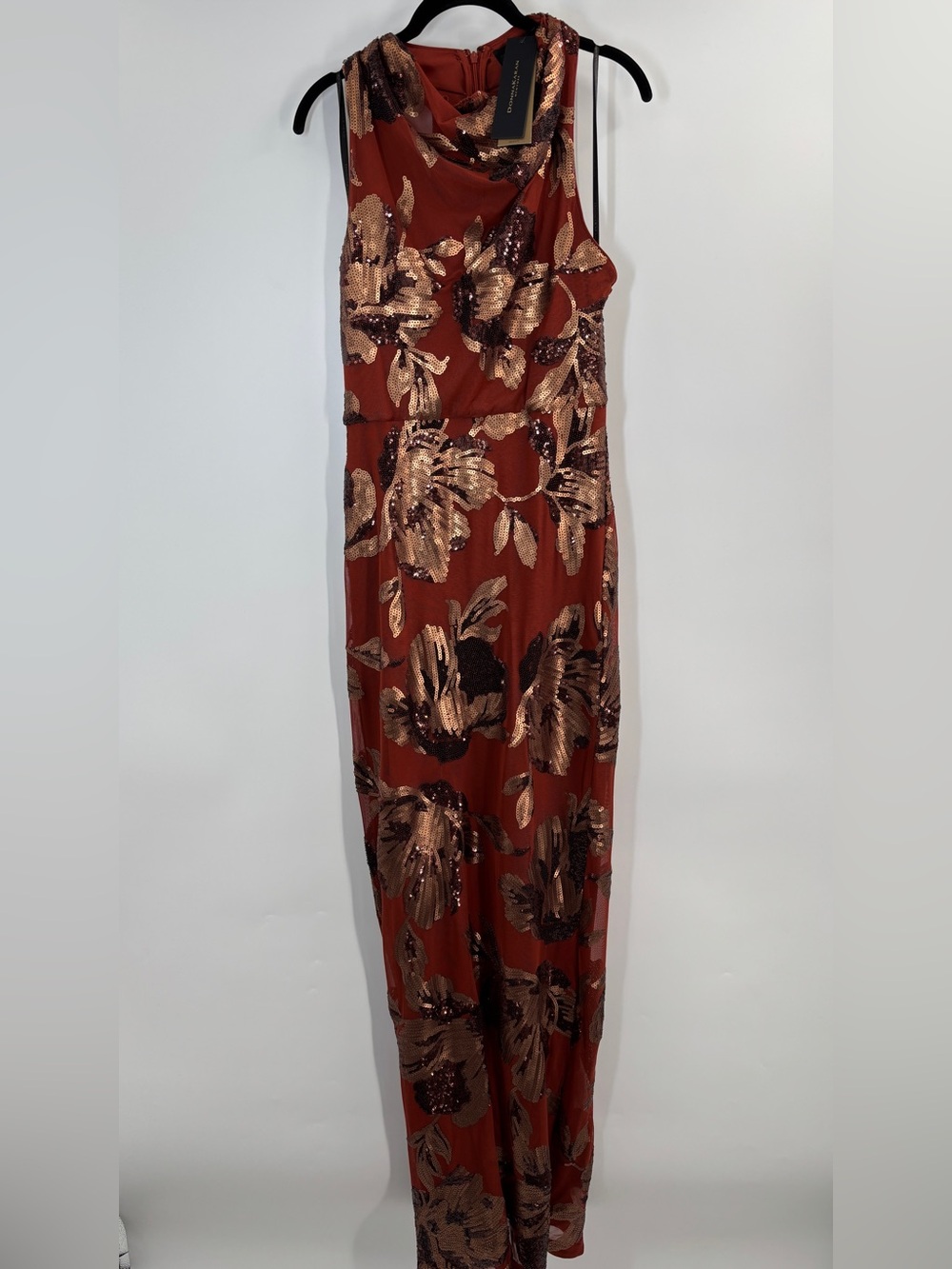 Donna Karan New York Floral Sequined Sleeveless Cowlneck Gown - Picture 7 of 8